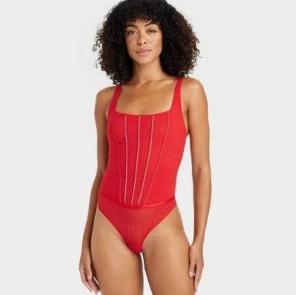 Auden Women's Rhinestone Lingerie Bodysuit Red